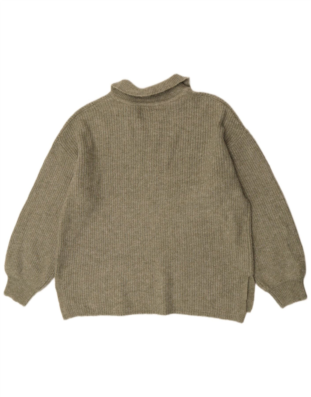 Suéter feminino Marks & Spencer com gola polo superdimensionada Reino Unido 16 grande cáqui