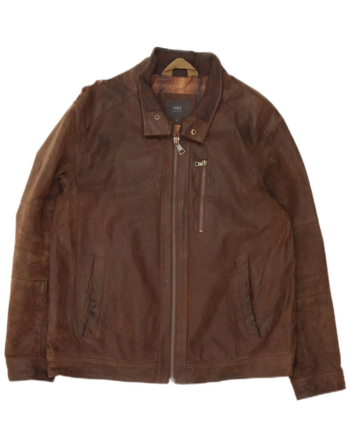 Jaqueta de couro masculina Marks & Spencer Reino Unido 42 XL couro marrom