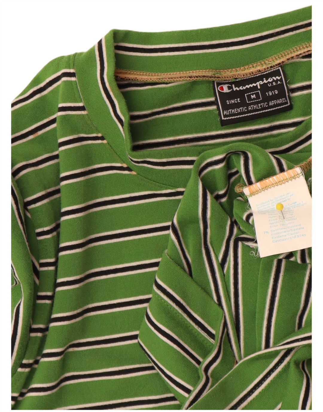 Top feminino Champion de manga comprida UK 12 nylon listrado verde médio