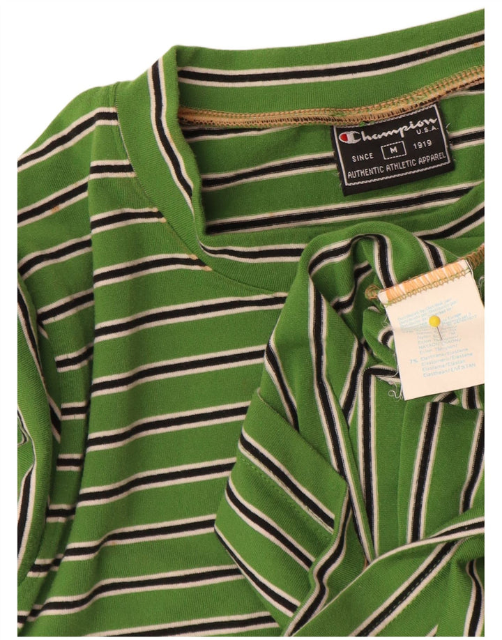 Top feminino Champion de manga comprida UK 12 nylon listrado verde médio