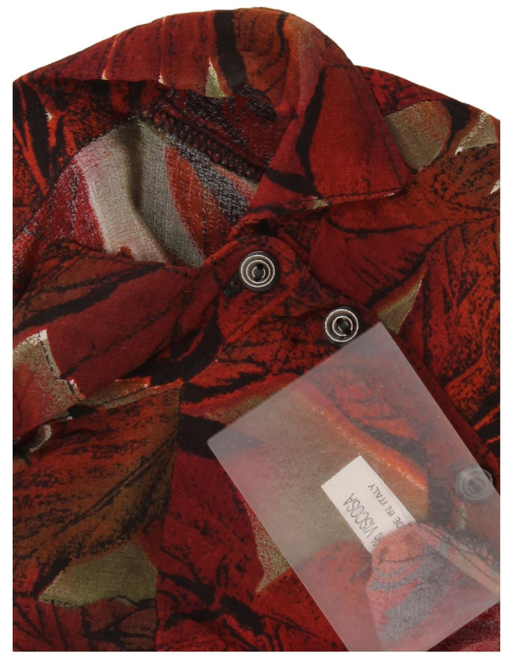 Pulôver feminino vintage blusa Reino Unido 16 grande viscose floral vermelha