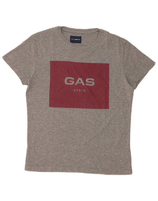 Camiseta gráfica masculina Gas Top algodão manchado cinza médio