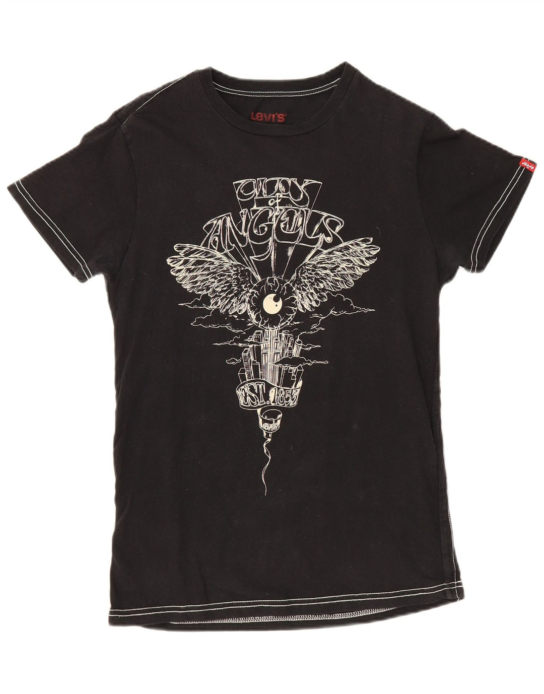 Camiseta feminina gráfica Levi's Top UK 12 algodão preto médio