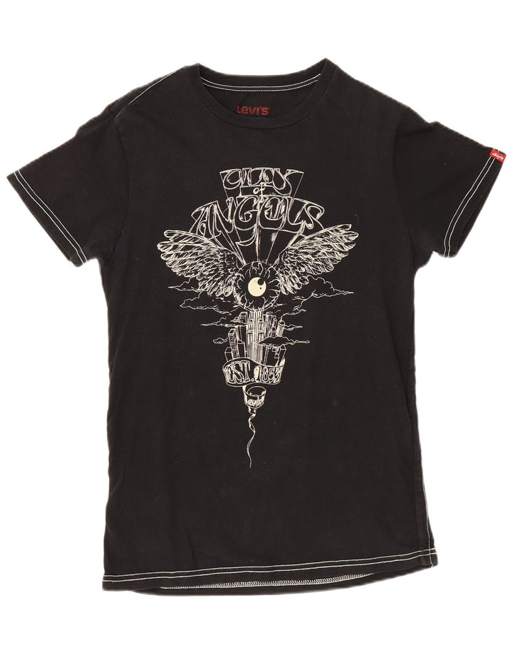 Camiseta feminina gráfica Levi's Top UK 12 algodão preto médio