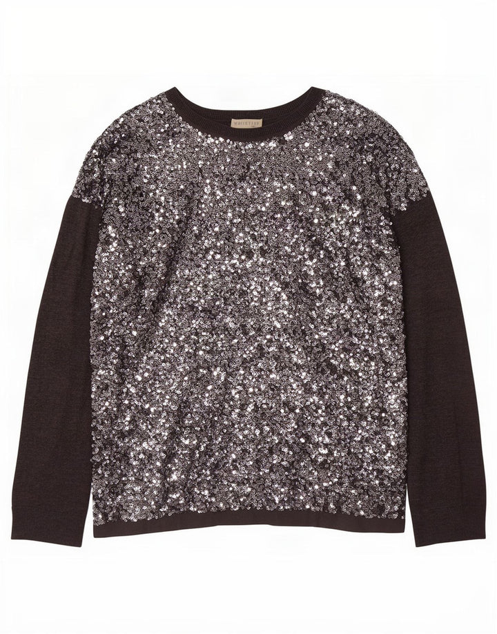 Whistles Suéter feminino oversized com gola redonda Reino Unido 12 cinza médio