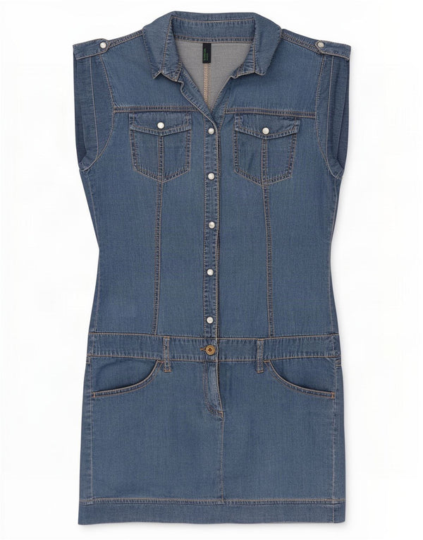 Vestido jeans feminino Benetton UK 6 XS azul algodão
