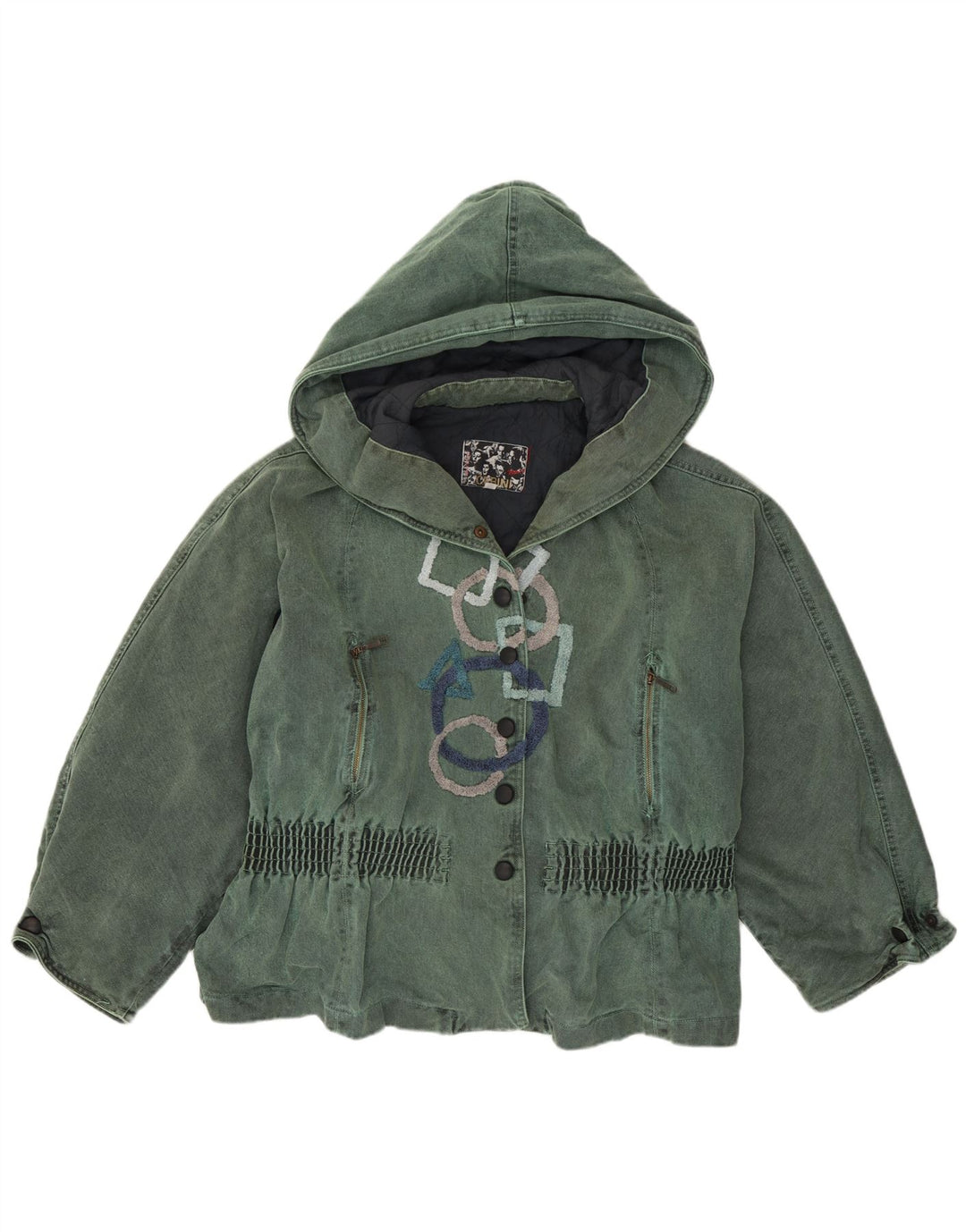 Jaqueta corta-vento feminina Ernestina Cerini com capuz IT 46 grande verde anos 90