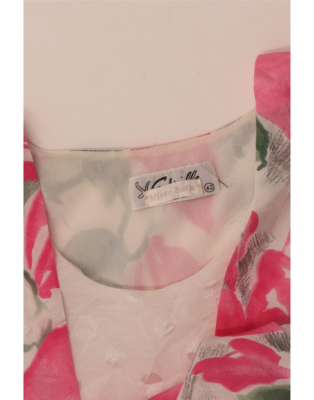 Blusa feminina VINTAGE Top IT 42 seda floral rosa médio