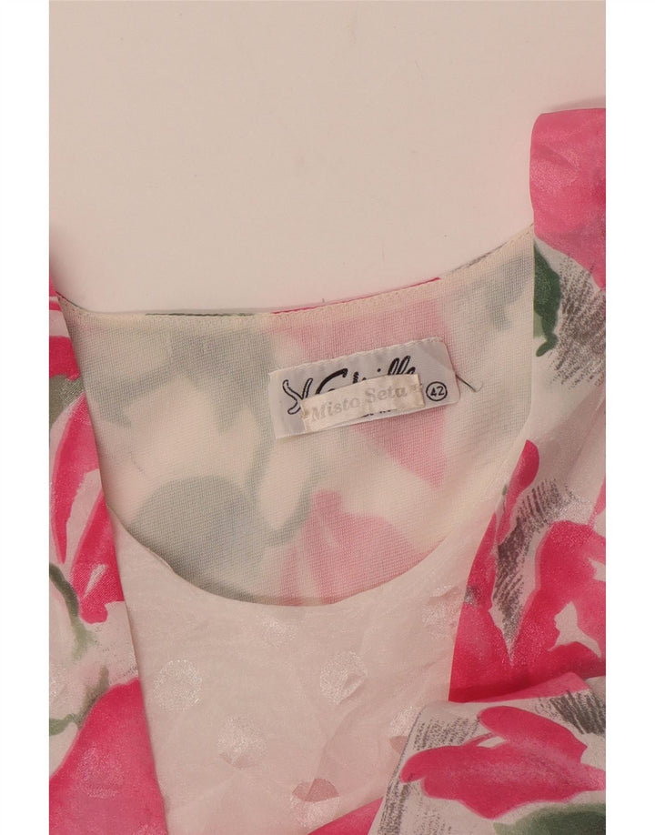 Blusa feminina VINTAGE Top IT 42 seda floral rosa médio