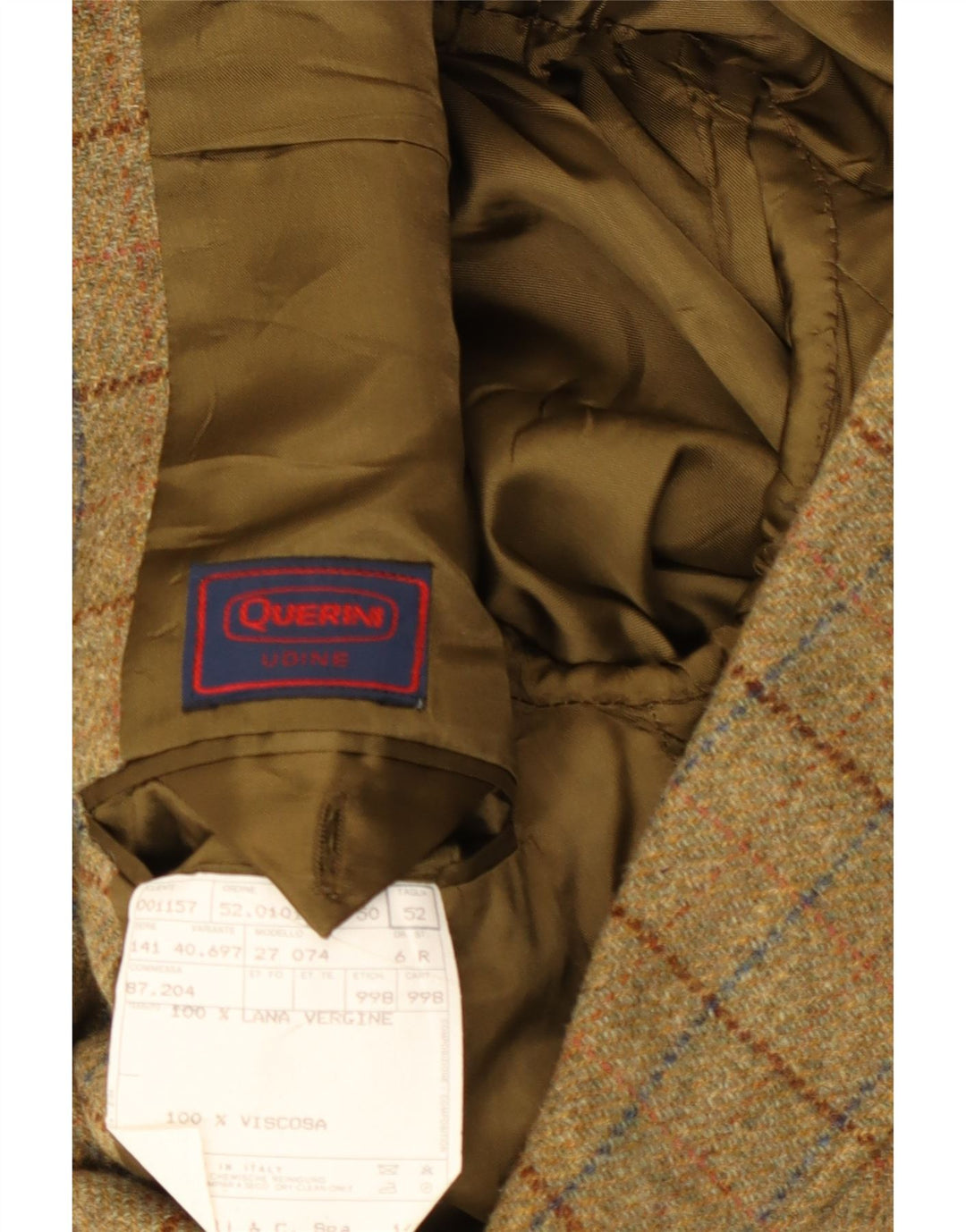 Jaqueta blazer masculina VINTAGE com 3 botões IT 52 XL cáqui xadrez lã