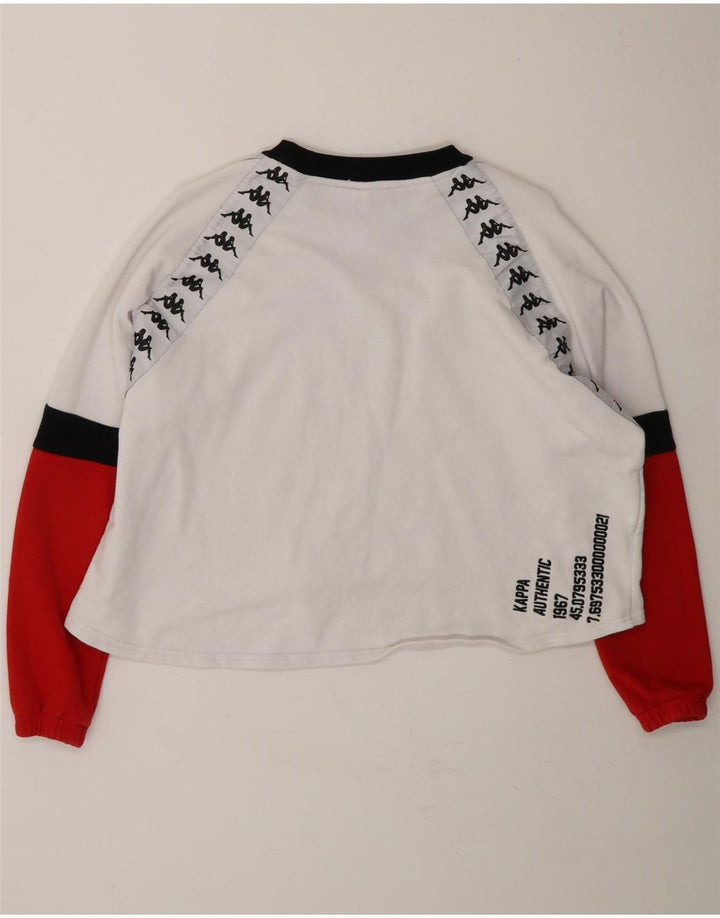 KAPPA Womens Oversized Crop Sweatshirt Jumper UK 6 XS White Colourblock Vintage Kappa and Second-Hand Kappa from Messina Hembry 