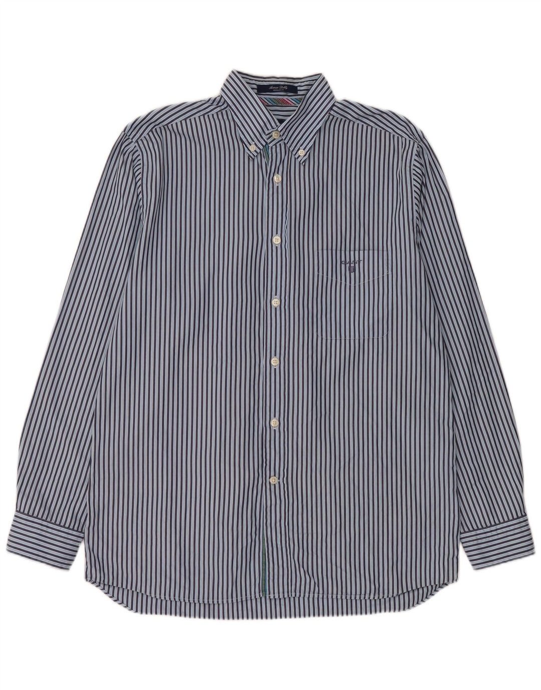 Camisa masculina Gant Regular Fit de algodão listrado azul médio