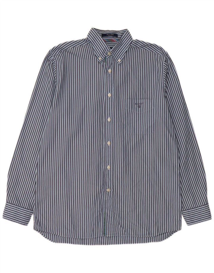 Camisa masculina Gant Regular Fit de algodão listrado azul médio