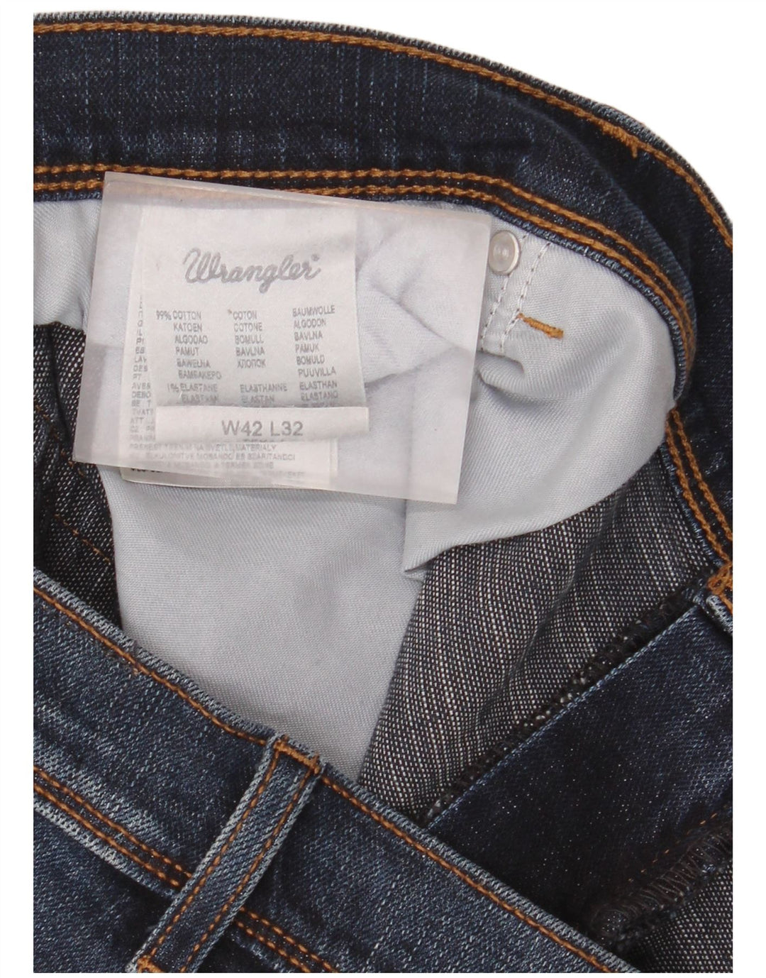 Wrangler Mens Straight Jeans W42 L32 Azul Marinho Algodão