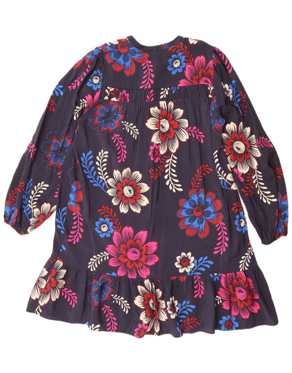 Próximo Vestido feminino de manga comprida oversized em camadas UK 14 grande azul marinho floral