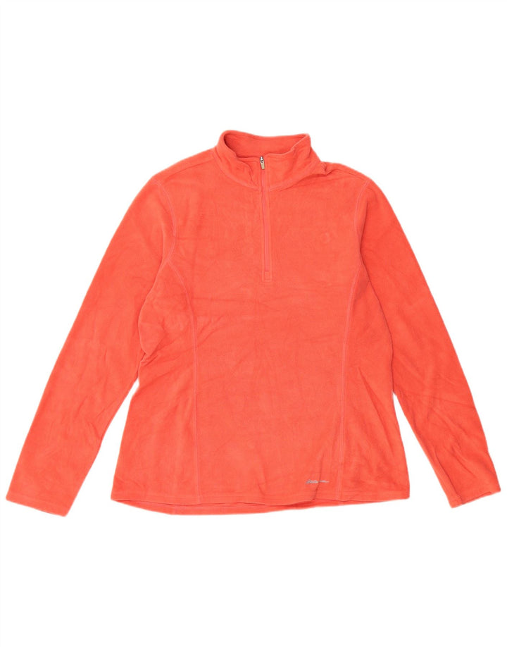 EDDIE BAUER Suéter feminino de lã com gola e zíper Reino Unido 12 poliéster laranja médio