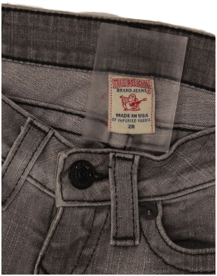 True Religion Calça jeans feminina desgastada slim W26 L29 algodão cinza