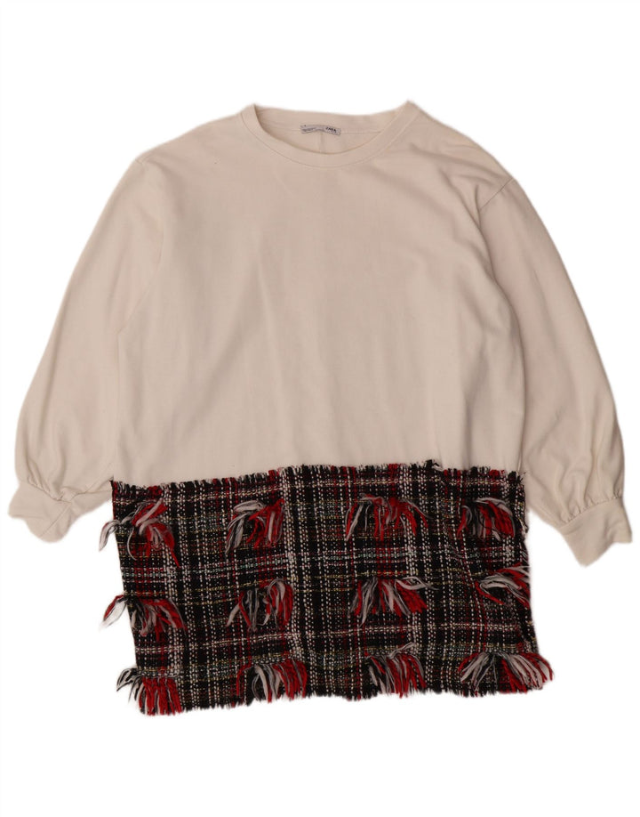 ZARA moletom feminino oversized jumper UK 14 médio branco colorblock