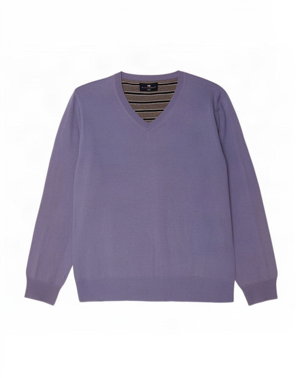 Suéter masculino Marks & Spencer Blue Harbor com decote em V, grande algodão roxo