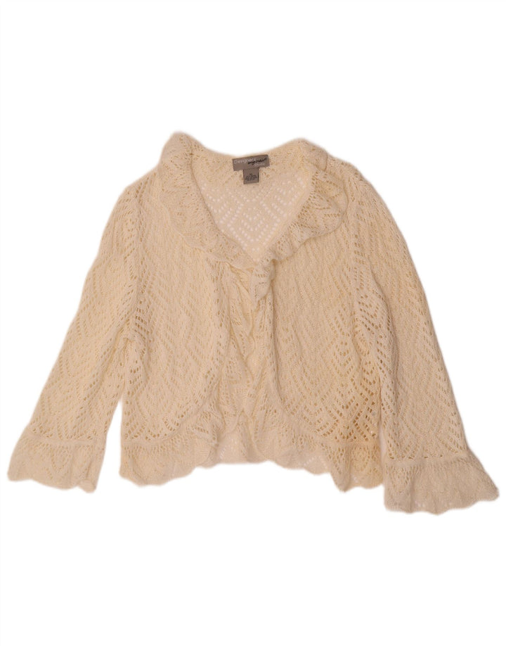 Suéter cardigã feminino vintage de crochê manga 3/4 Reino Unido 18 XL off white