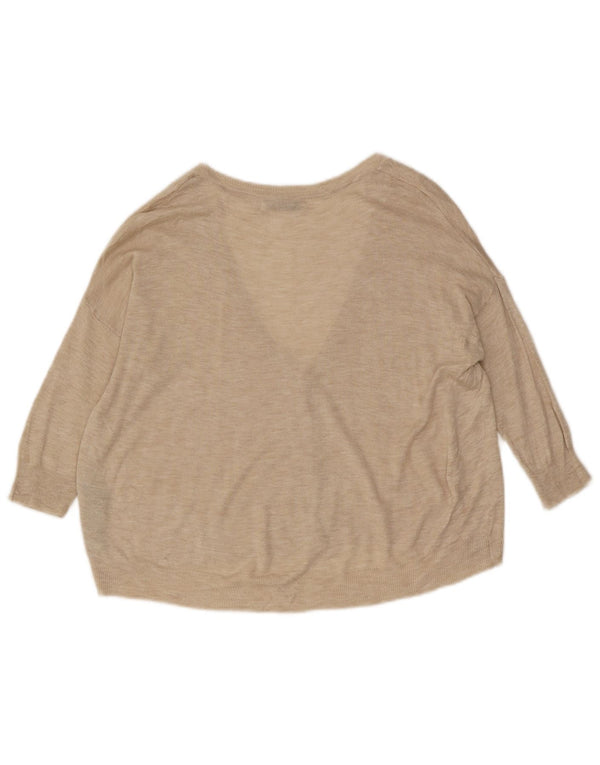 Suéter cardigã feminino Zara manga 3/4 Reino Unido 14 viscose bege médio