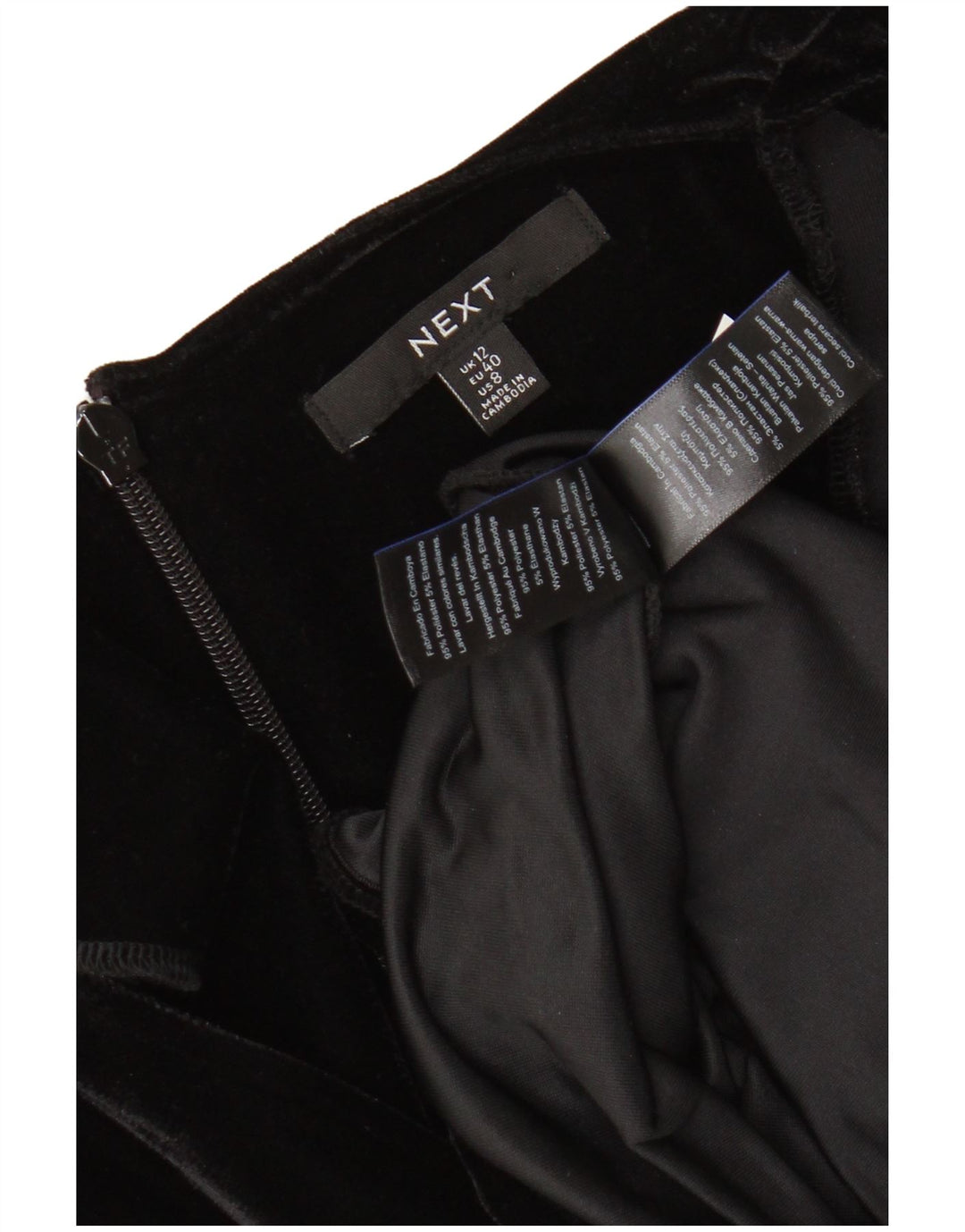 NEXT Vestido feminino de veludo com manga comprida e bodycon UK 12 poliéster preto médio