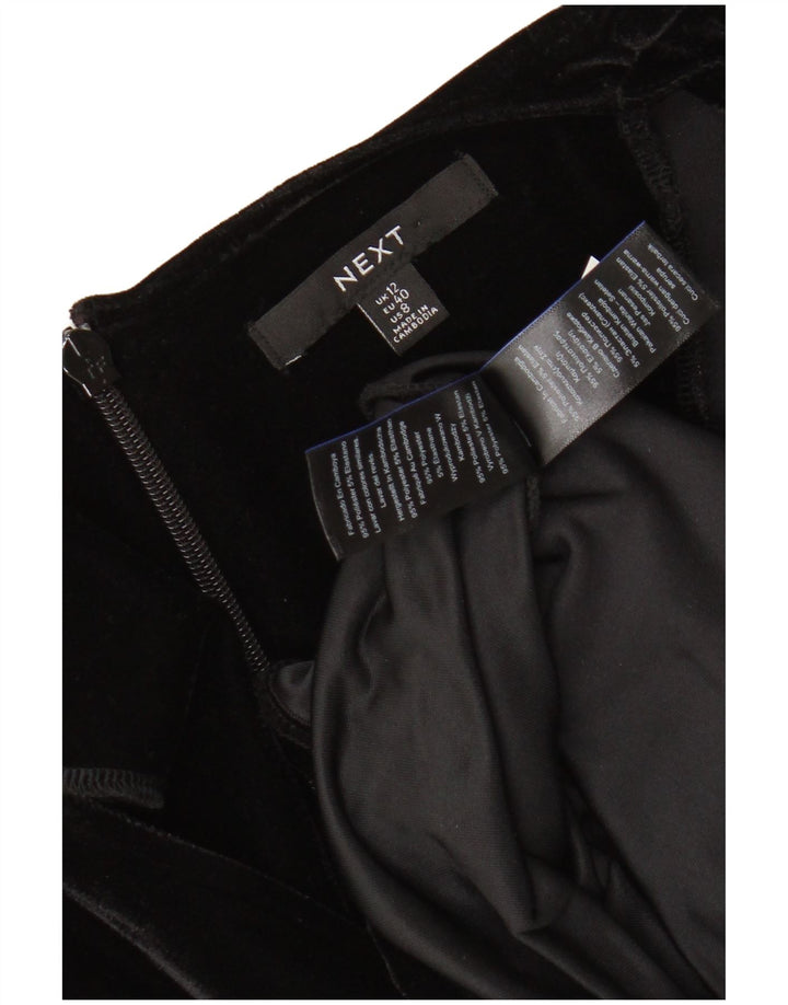 NEXT Vestido feminino de veludo com manga comprida e bodycon UK 12 poliéster preto médio