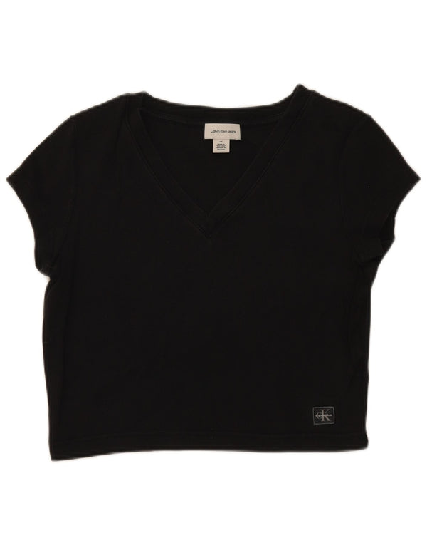 Calvin Klein Camiseta Feminina Crop Top UK 14 Grande Algodão Preto