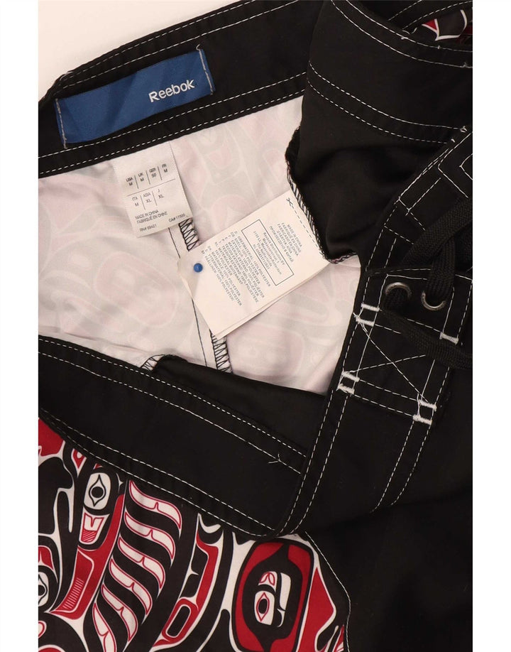 Shorts de natação masculino Reebok médio preto geométrico poliéster