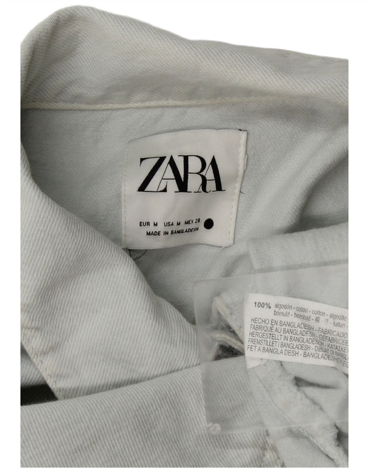 Camisa jeans oversized Zara feminina UK 14 algodão azul médio