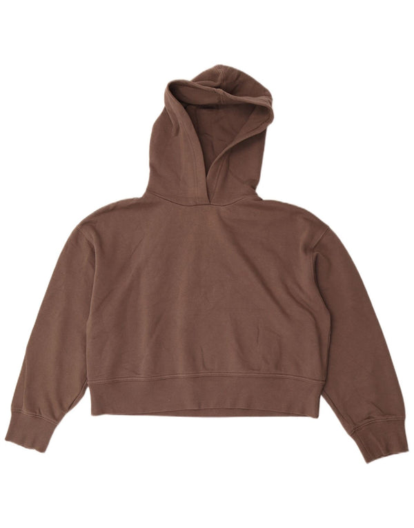 Zara Womens Crop Oversized Hoodie Jumper Reino Unido 14 Algodão Marrom Médio