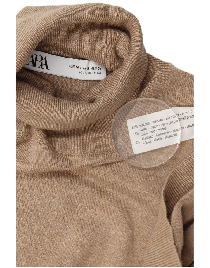 Suéter feminino Zara com gola redonda e viscose bege médio Reino Unido 12