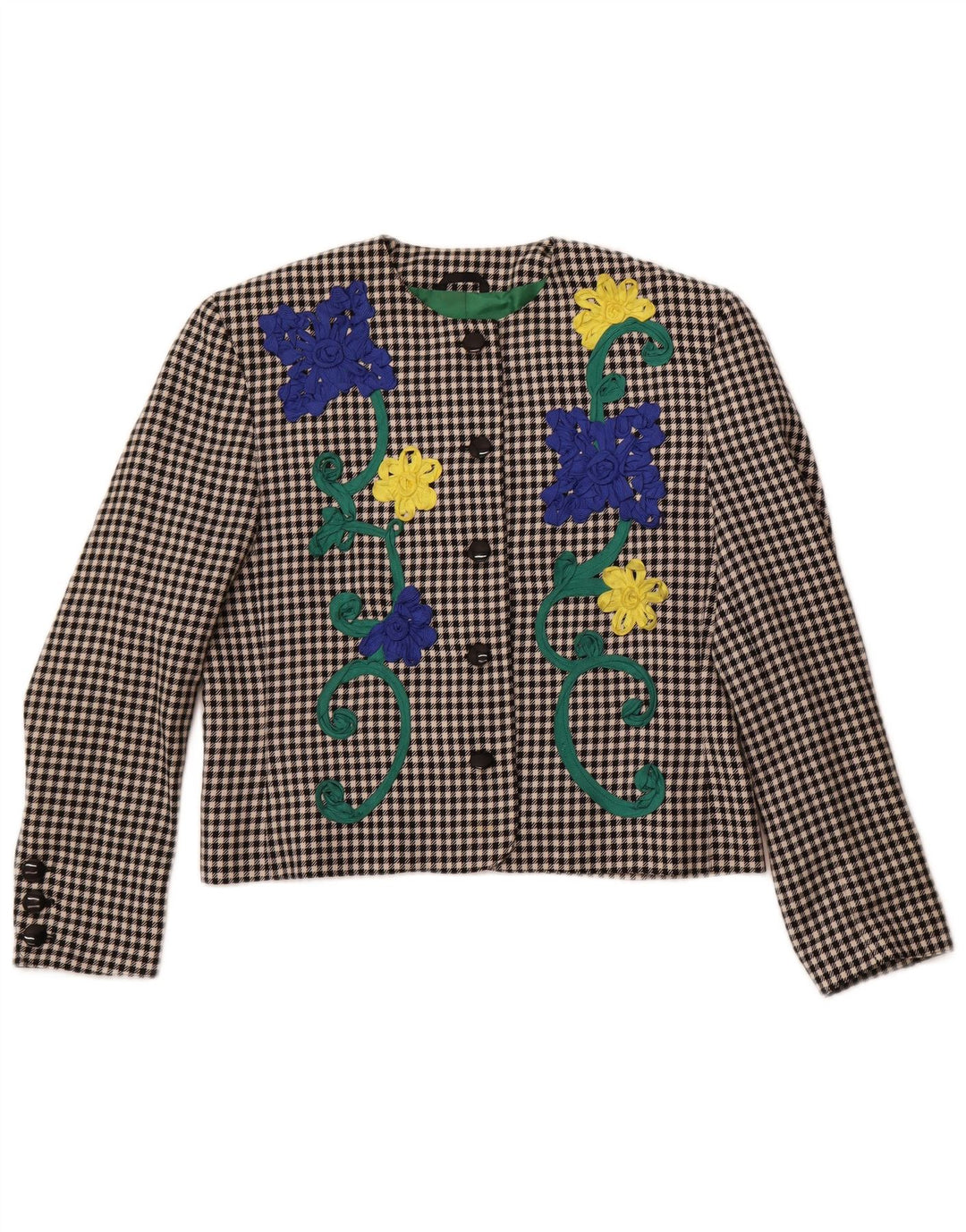 Jaqueta blazer feminina PORTARA cortada com 5 botões UE 38 xadrez preto médio