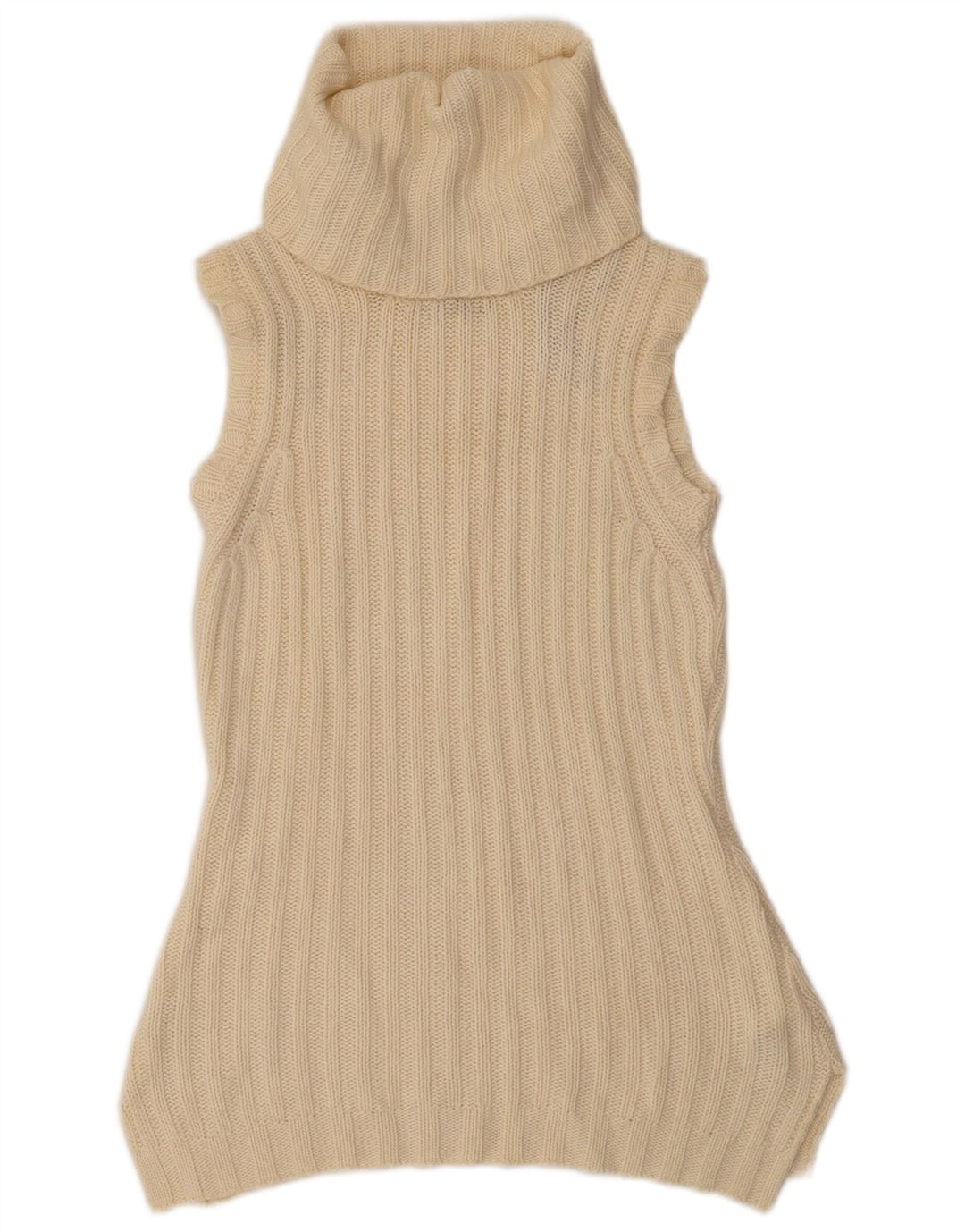 Suéter feminino Massimo Dutti sem mangas com gola redonda Reino Unido 12 médio bege