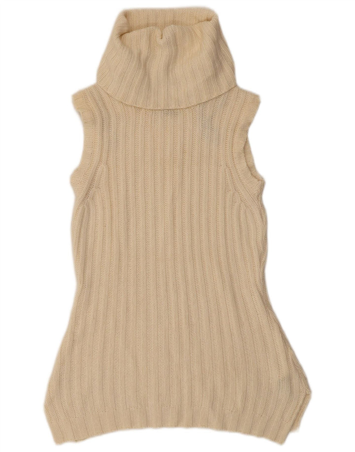 Suéter feminino Massimo Dutti sem mangas com gola redonda Reino Unido 12 médio bege