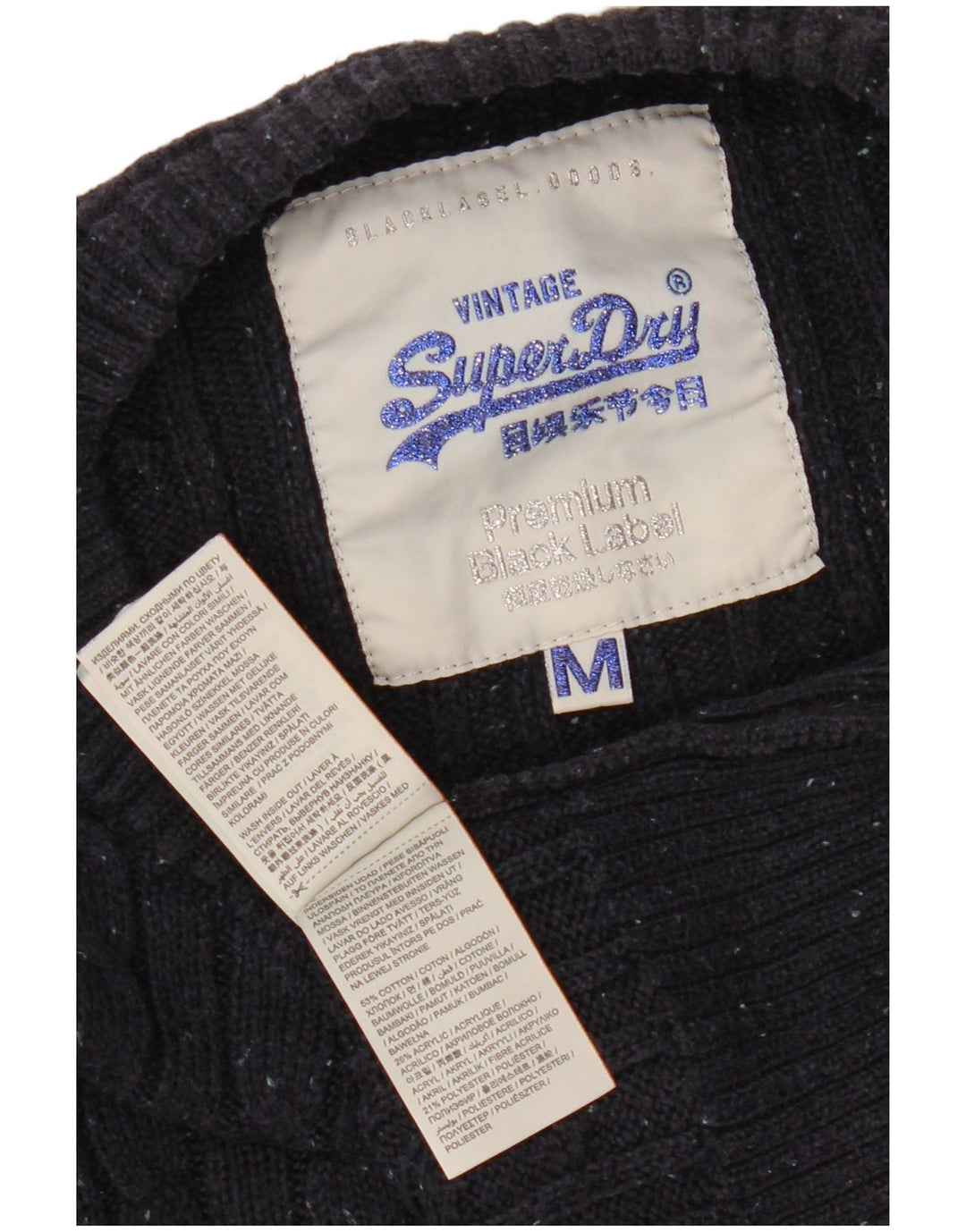 Suéter feminino SUPERDRY com gola canoa Reino Unido 12 algodão azul marinho médio