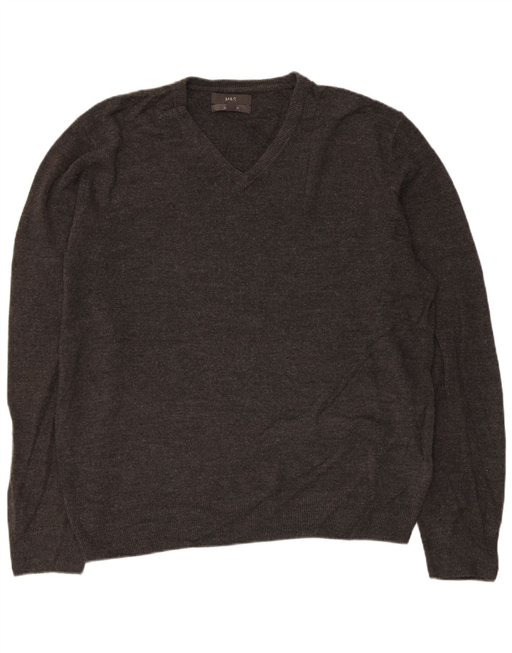 Suéter masculino Marks & Spencer com decote em V XL cinza acrílico