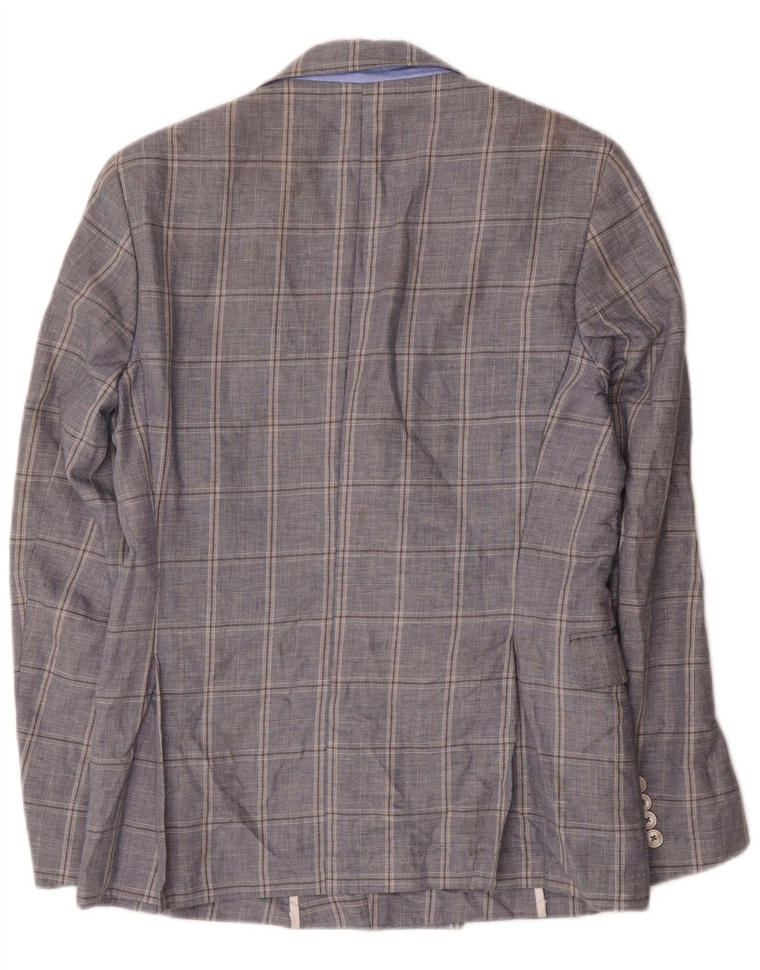 Jaqueta blazer masculina Zara com peito duplo EU 48 médio azul marinho xadrez algodão