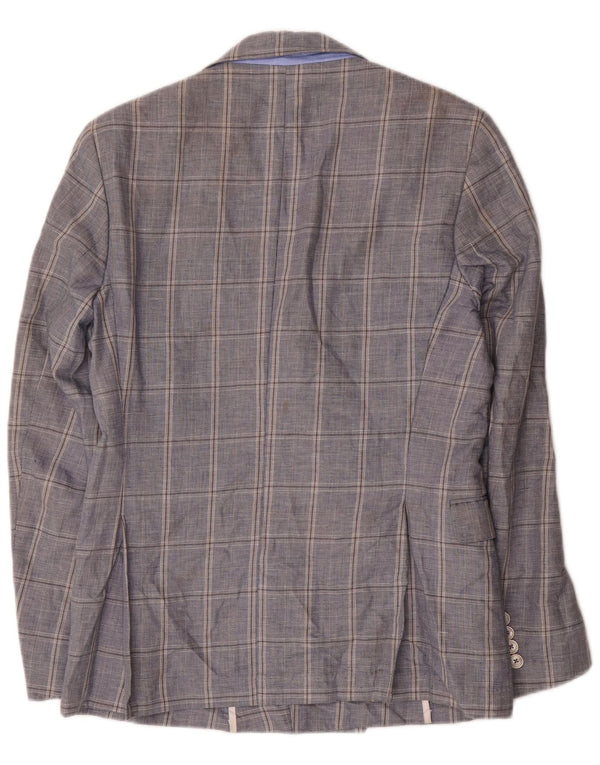 Jaqueta blazer masculina Zara com peito duplo EU 48 médio azul marinho xadrez algodão