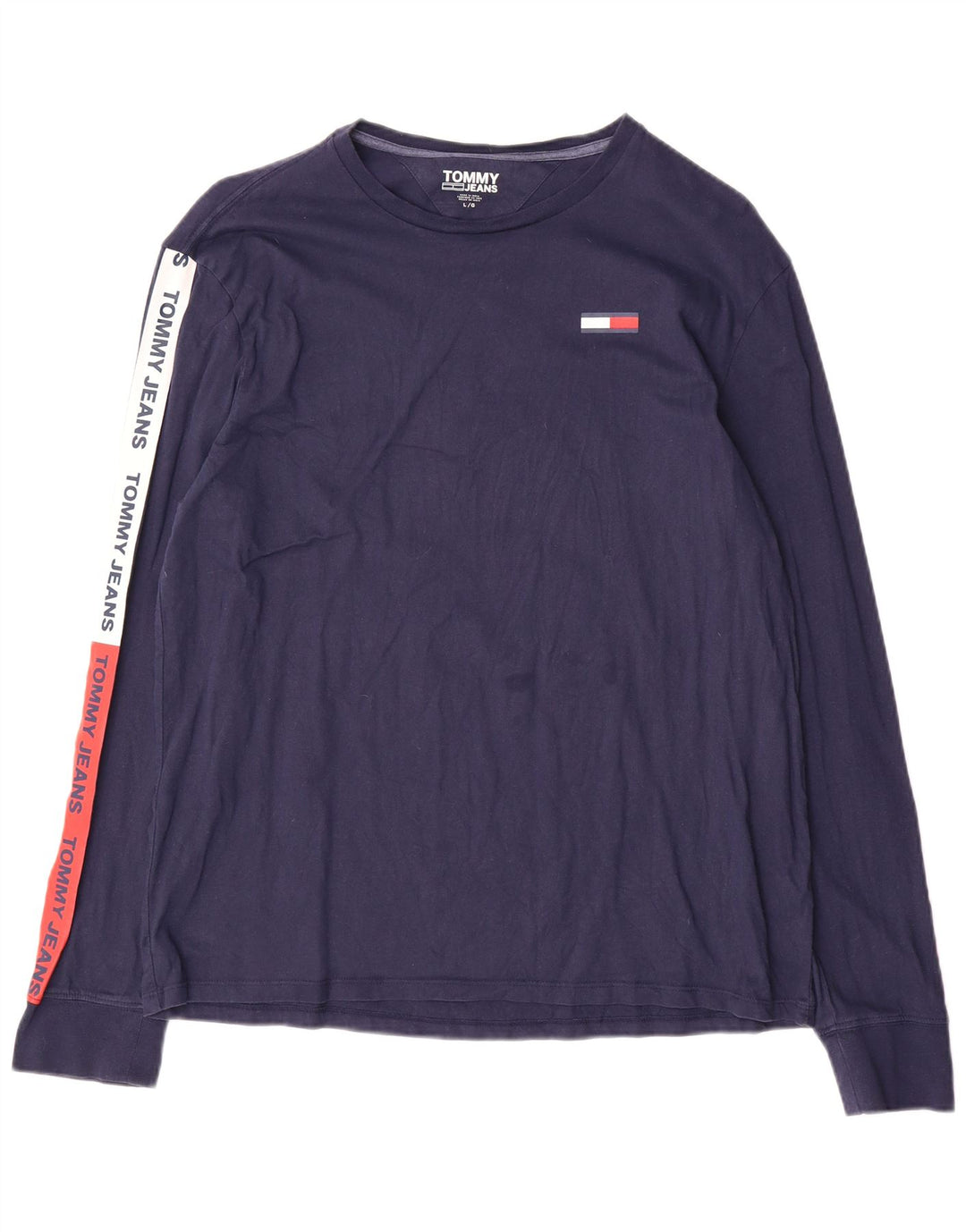 Tommy Hilfiger Camiseta masculina gráfica de manga comprida grande bloco colorido azul marinho