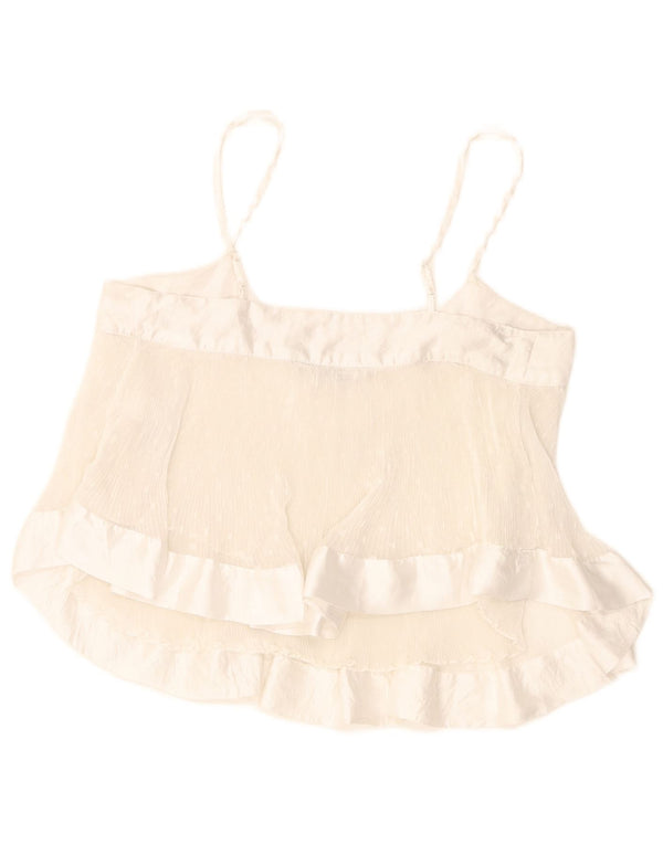 Zara Womens Crop Cami Top UK 10 Pequeno Poliéster Branco Manchado