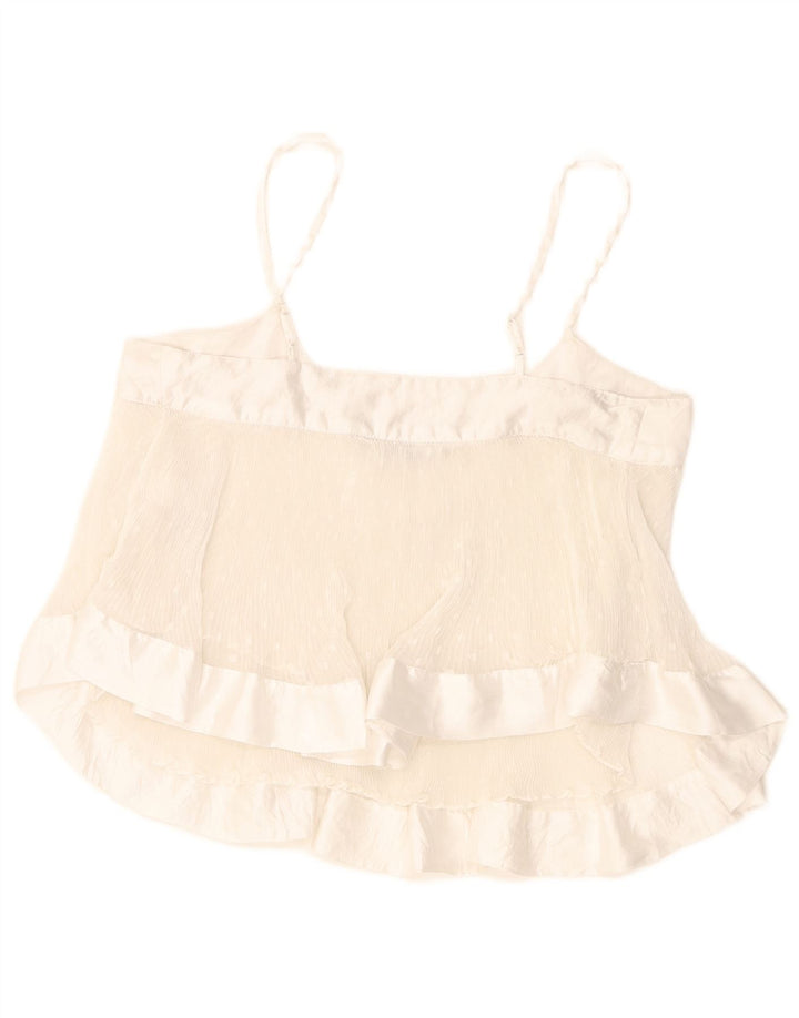 Zara Womens Crop Cami Top UK 10 Pequeno Poliéster Branco Manchado