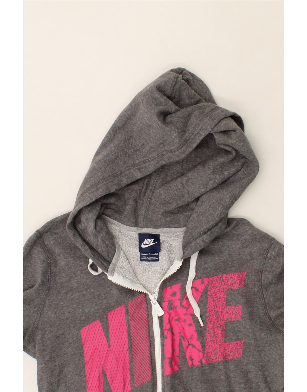 NIKE Womens Graphic Zip Hoodie Sweater UK 10 Small Grey Cotton Vintage Nike and Second-Hand Nike from Messina Hembry 