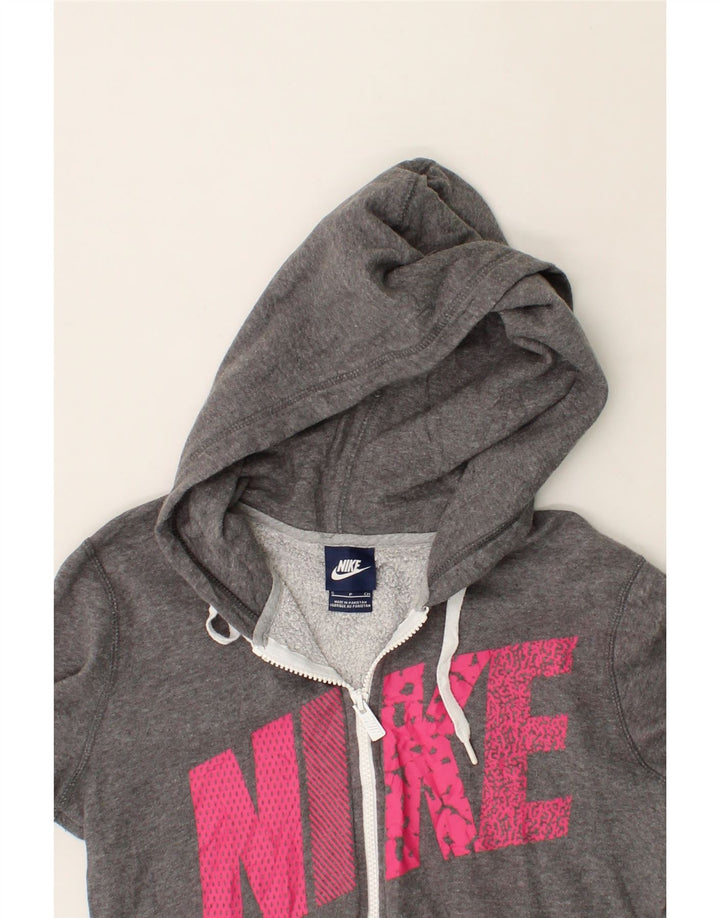 NIKE Womens Graphic Zip Hoodie Sweater UK 10 Small Grey Cotton Vintage Nike and Second-Hand Nike from Messina Hembry 