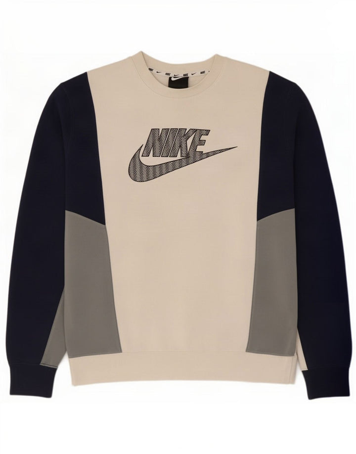 Nike moletom gráfico masculino jumper médio branco colorblock algodão