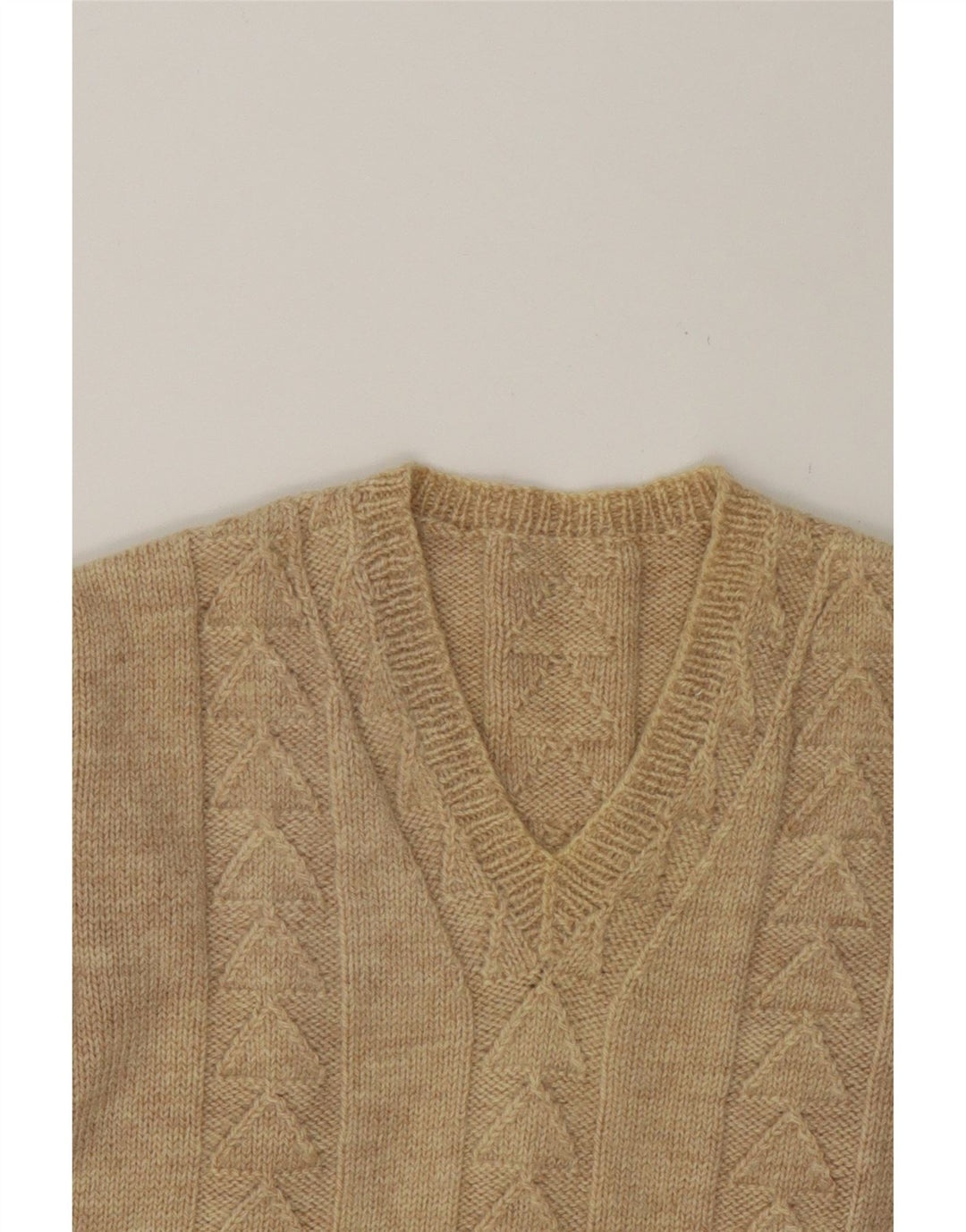 VINTAGE Womens V-Neck Jumper Sweater UK 14 Large Beige Vintage Vintage and Second-Hand Vintage from Messina Hembry 