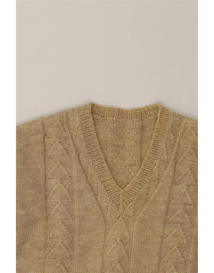 VINTAGE Womens V-Neck Jumper Sweater UK 14 Large Beige Vintage Vintage and Second-Hand Vintage from Messina Hembry 