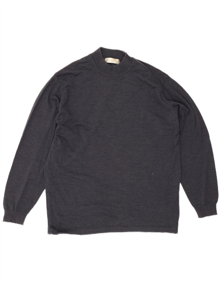 Suéter masculino Marks & Spencer com gola tartaruga grande lã merino azul marinho