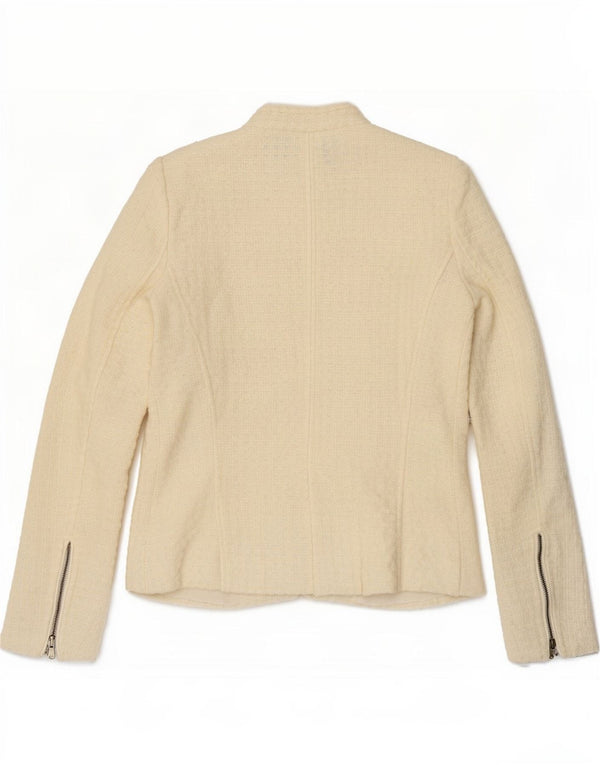 Jaqueta blazer feminina Zara com zíper completo Reino Unido 12 médio off white acrílico