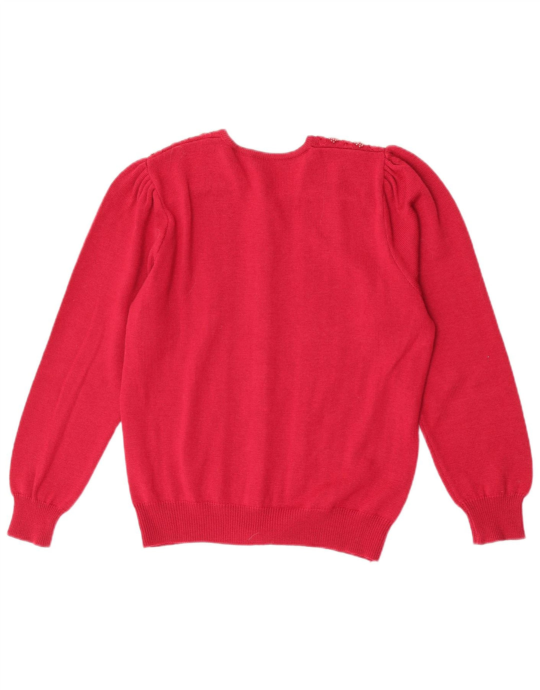 Suéter cardigã feminino vintage Reino Unido 14 lã virgem vermelha média